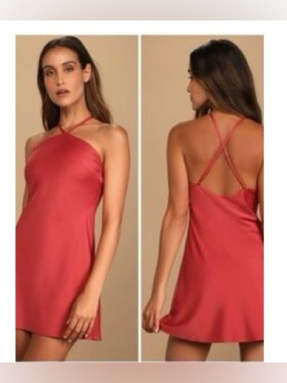 Lulu's Crimson Halter Mini Dress with Cross-Back Straps